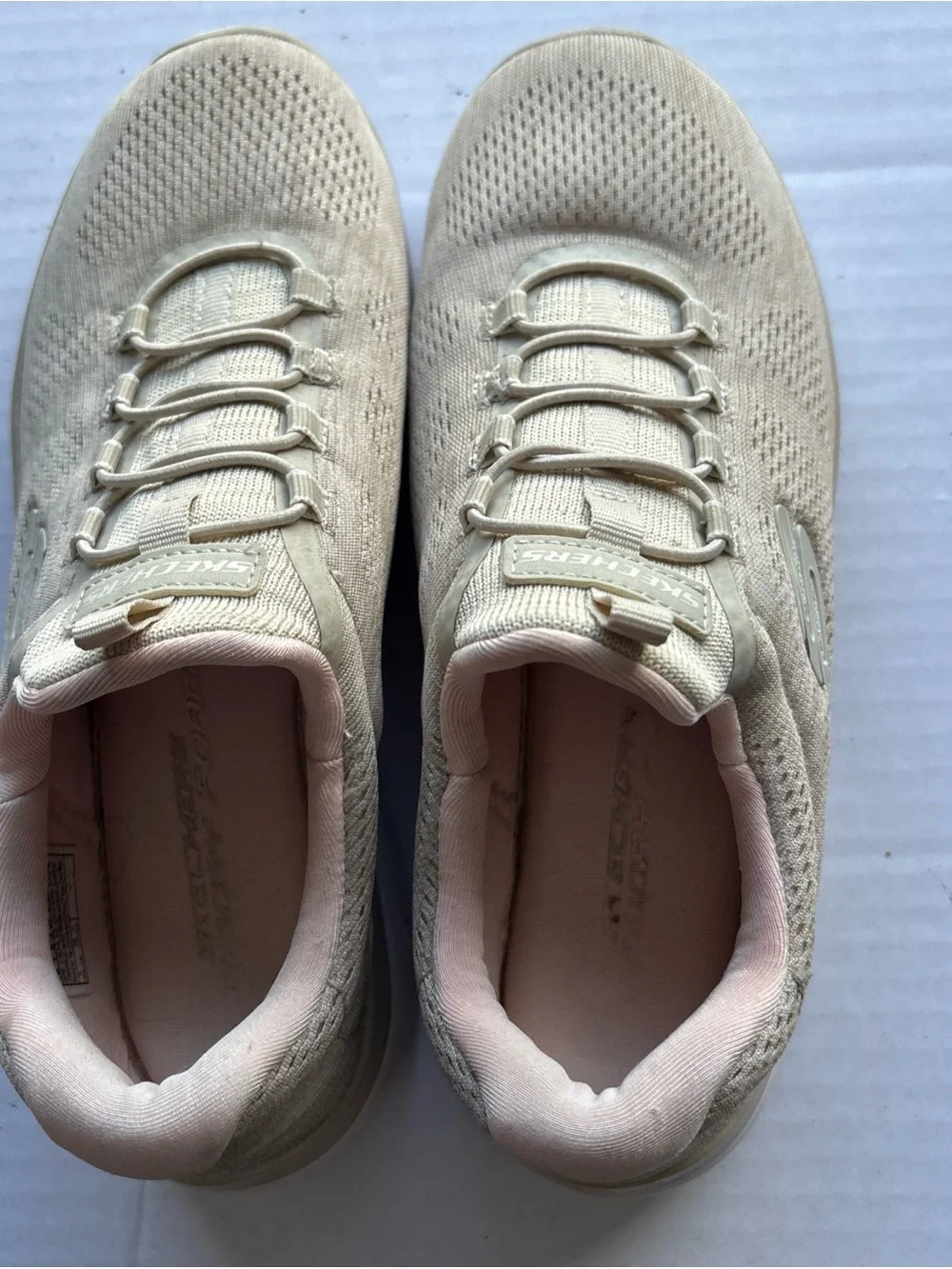 Skechers Women's Light Beige Knit Slip-On Sneakers-Memory Foam